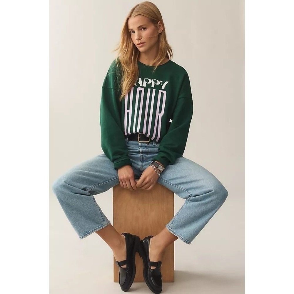 Anthropologie Maeve Jordan Nickson X Happy Hour Sweatshirt Green Oversized XL